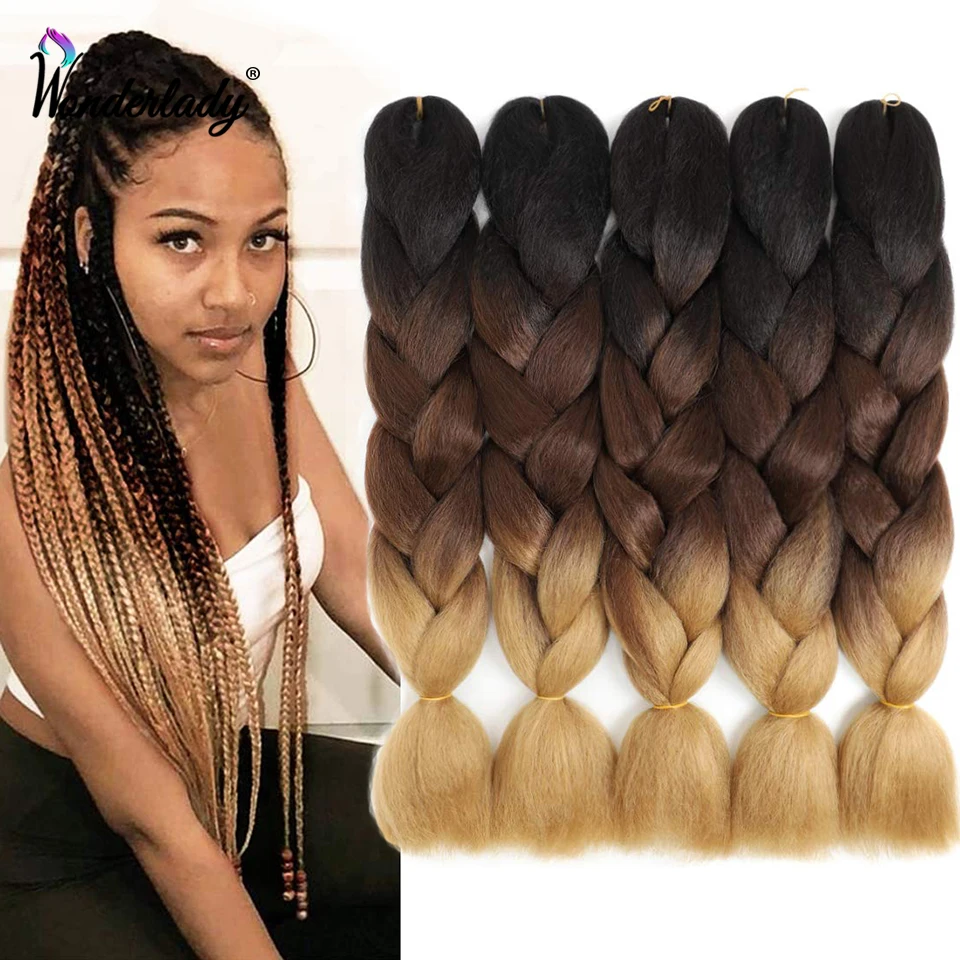 WonderLady – paquets d\'extensions de tresses synthétiques ombrées pour femmes, 24 pouces, 100 couleurs, vente en gros, 120G