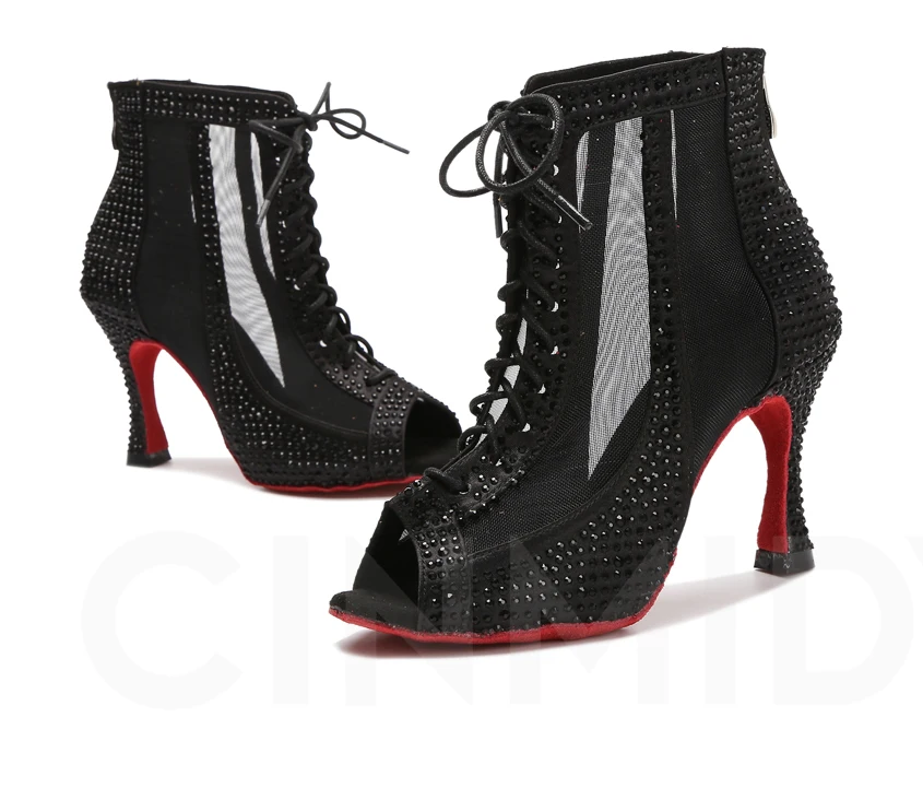 Strass-Latein-Tanzstiefel, Pole-Dance-Schuhe für Frauen, sexy Bauchtanzschuhe, Ballsaal-Damen-Mesh-Tanzschuhe, Cuba High Heels – Detail 20