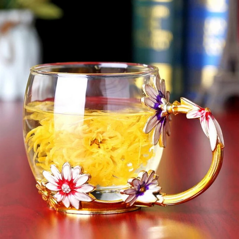 Creative enamel colorful glass crystal heat-resistant glass scented tea cup anti-ironing gift cup