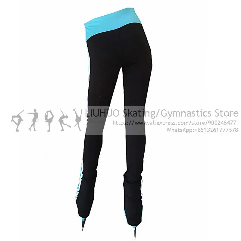 Figure Skating trousers Girls Sky blue Ice Skating Pants Kids fleece Adult Skate Training leggings Women Skiing skating Leggings