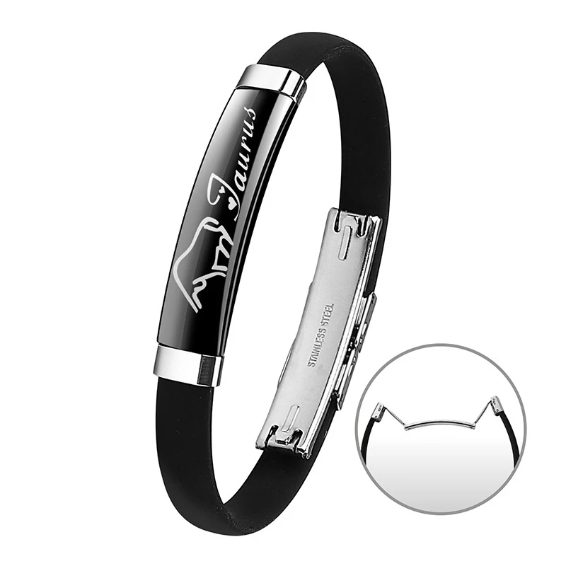 NIUYITID Zodiac Bracelet For Men 12 Constellation Stainless Steel Silicone Charm Brasleti pulseras hombre