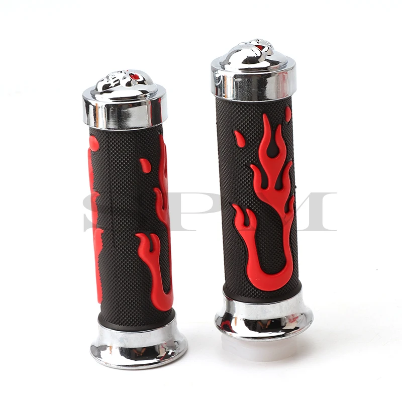 1 pair Motorcycle handlebar Refit parts universal  skull Flame Gel Hand Grips Motorcycle Bar Ends Rubber Handle Grips Red