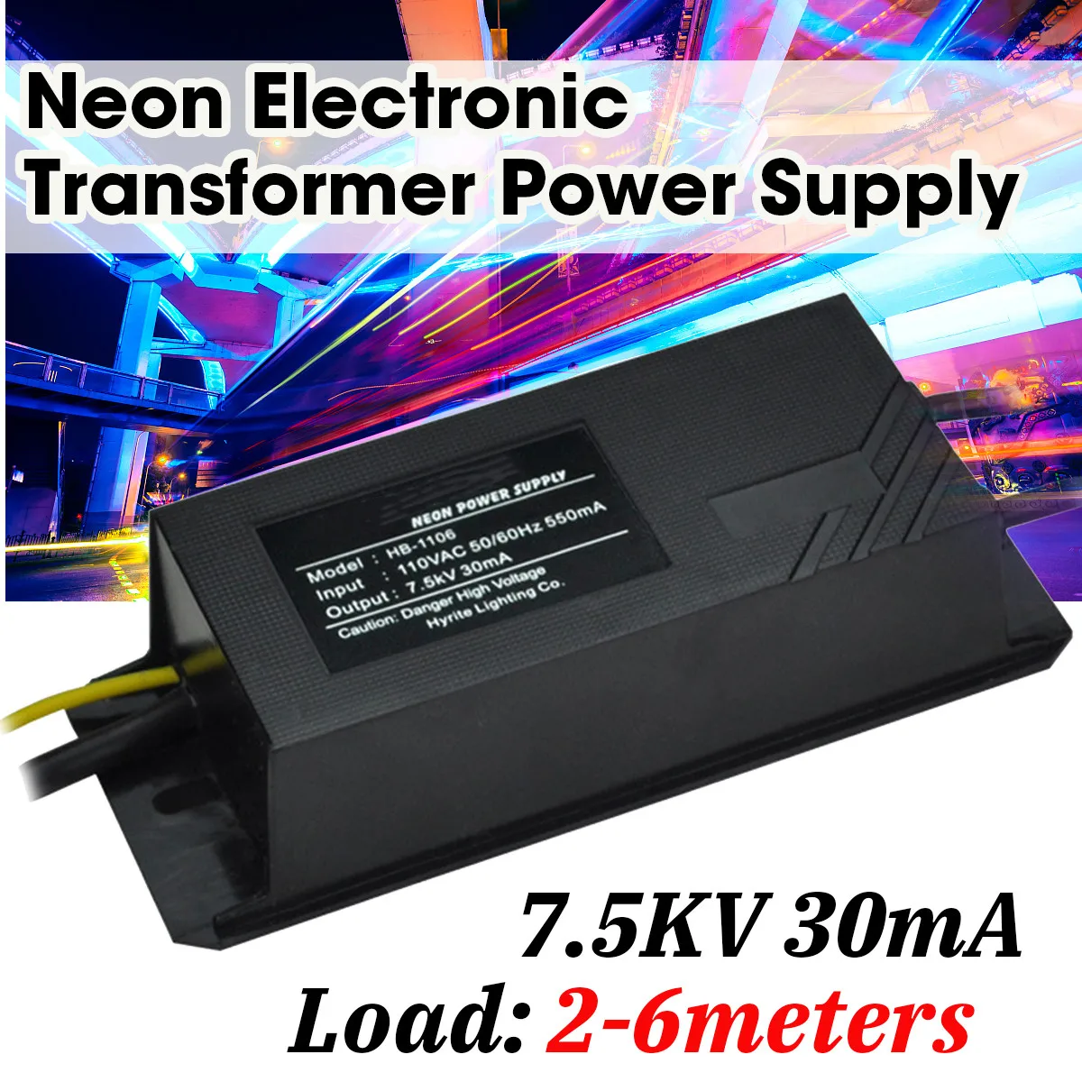 

AC110V 7.5KV 30mA Black Waterproof Neon Electronic Transformer Power Supply for LED Lighting