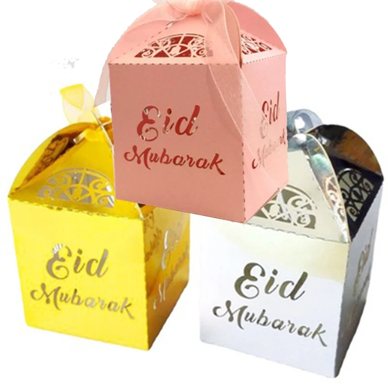 

Eid Mubarak Ramadan Kareem Candy Box Chololates Gift Boxes With Ribbons For Guests Islamic Muslim al-Fitr Party Decor Supplies