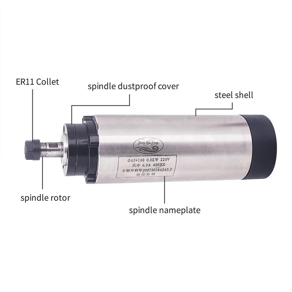 0.8kw Air cooled Spindle Motor 110V/220V Spindle 24000rpm 800W 65mm ER11 Air cooling CNC Spindle for CNC Router Machine