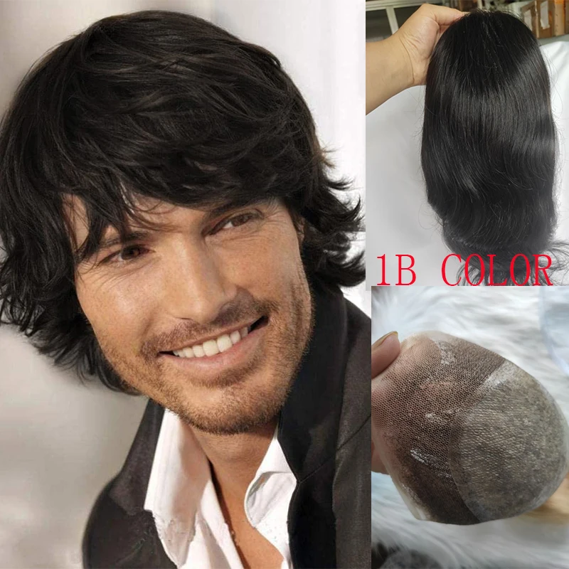 

8x10 Toupee for Men 100%European Human Hair Swiss Lace Front Natural Hairline Hair Pieces 0.06mm Thin Skin PU V-looped Toupee 1B