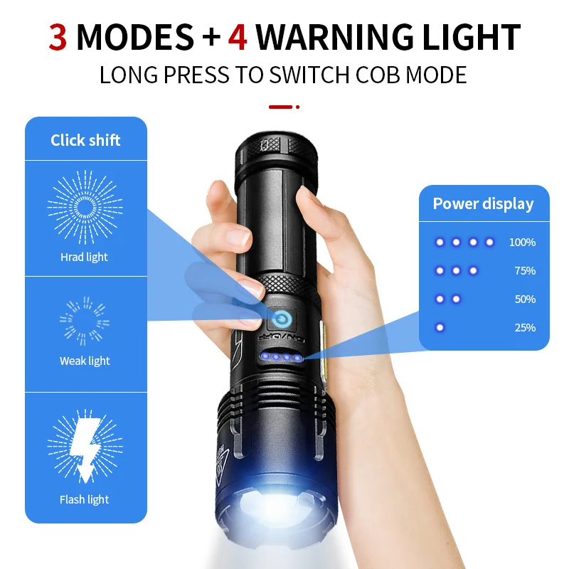 Super XHP160 Most Powerful Led Flashlight XHP120 High Power Torch Rechargeable Tactical Flashlight USB Camping Light Shot long