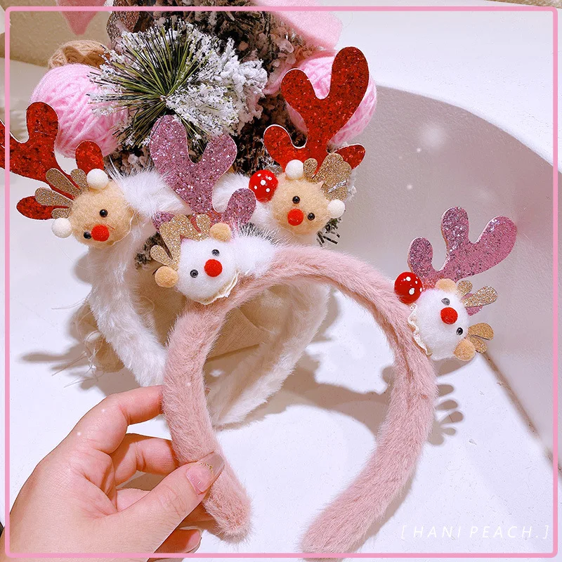 Happy New Year Christmas Deer หู Antlers Headband อุปกรณ์เสริมผมสำหรับเด็กผู้ใหญ่ Xmas ปาร์ตี้ผม Clasp Headwear