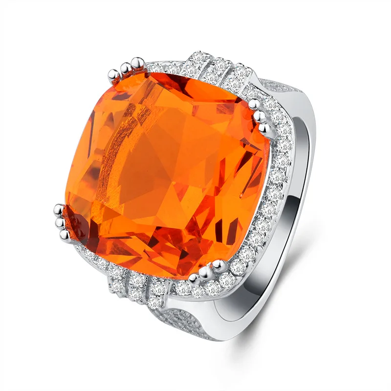 Bohemian Style Square Large Orange Gemstone Ring Micro-set Zircon Ring Wedding Ring Party Jewelry Engagement Jewelry