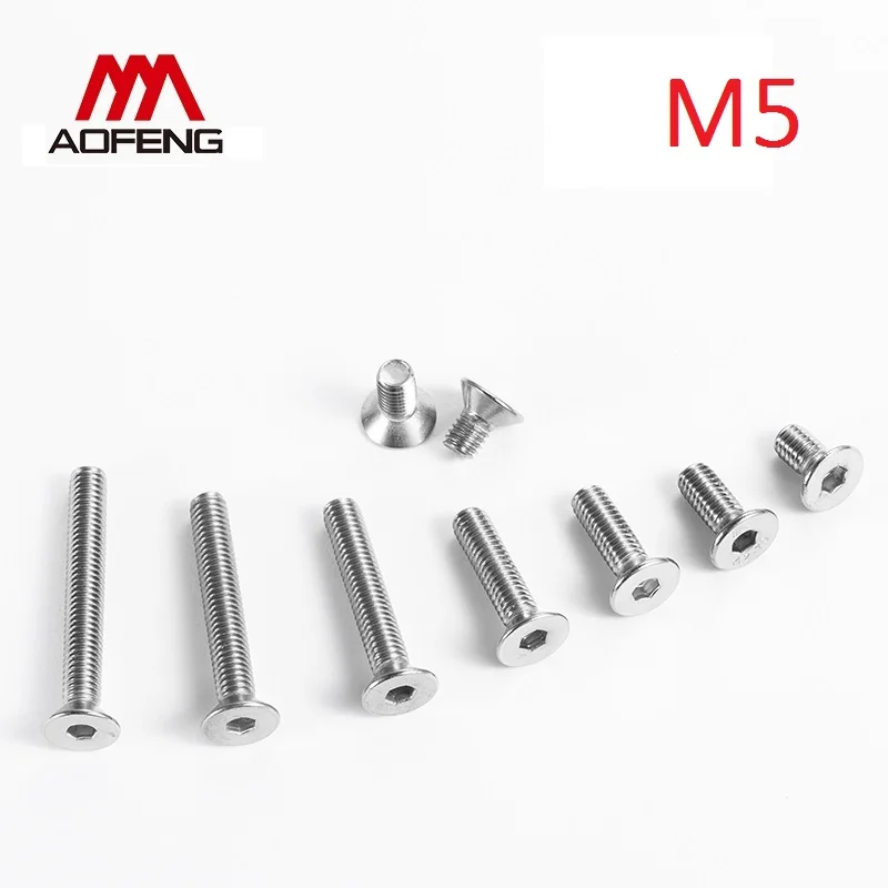 

M5 304 Stainless Steel Hexagon Socket Countersunk Head Screws M5*6 8 10 12 14 16 30 40 50 60 70 80 90 100mm DIN7991 Full Thread