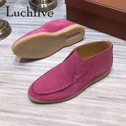 Luchfive High Top Nubuck Leather Loafers Casual Shoes Women Rubber Sole Comfort Driving Shoes Real Leather Flat Shoes Women