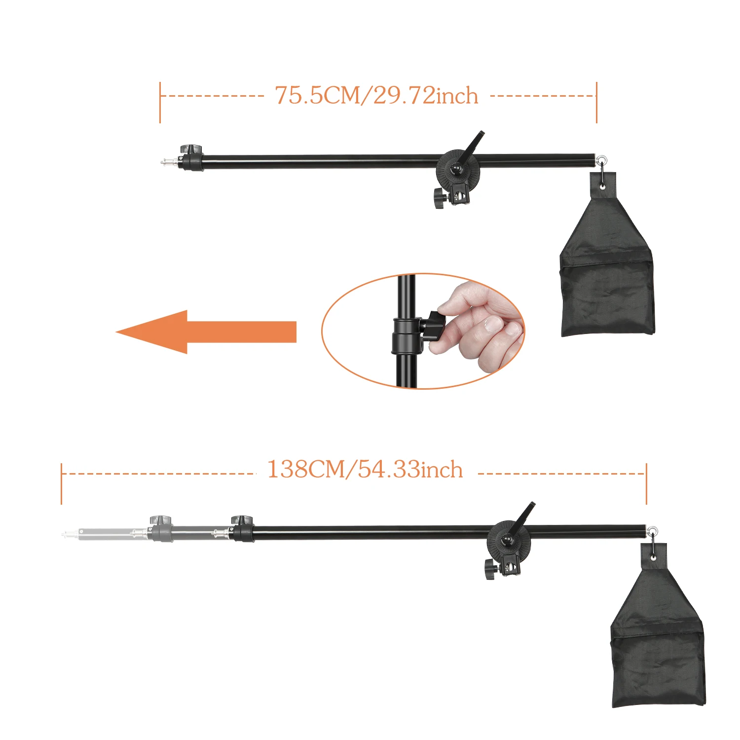 Adjustable Tripod Boom Arm for Light Stand with Sandbag Extend to 135cm Portable Light Stand Boom Arm Holder for Photography