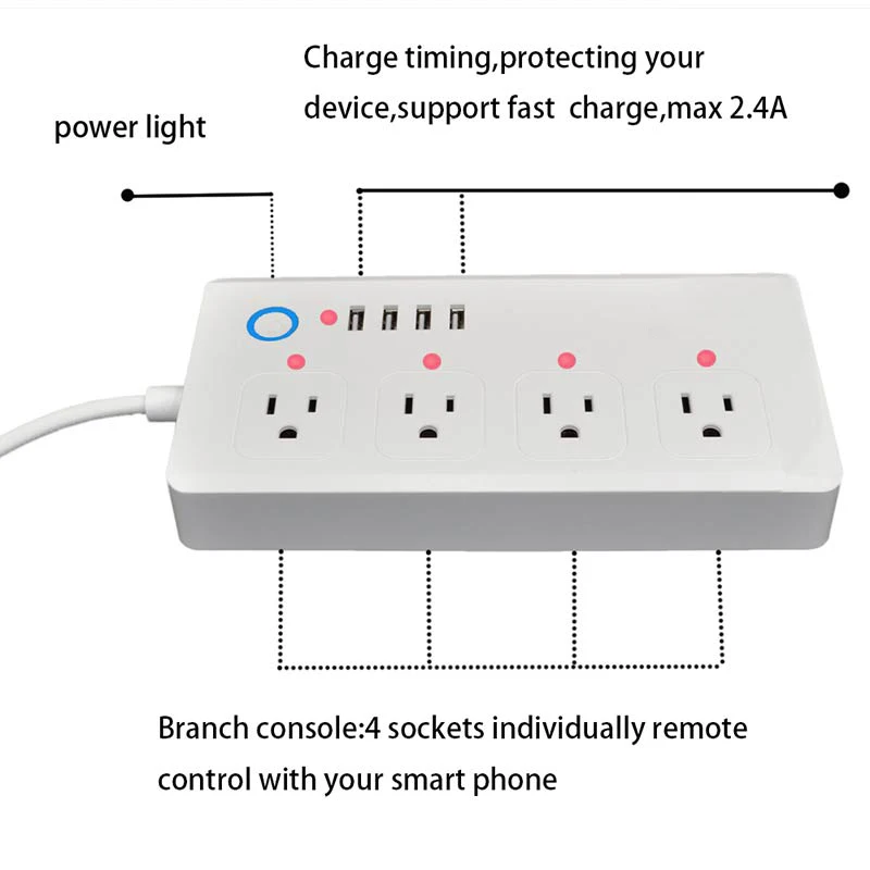 UseeLink Wifi American Smart Power Strip,with 4 AC and 4 USB Ports,Smart Home App Remote,Voice and Timing Control Power By Tuya