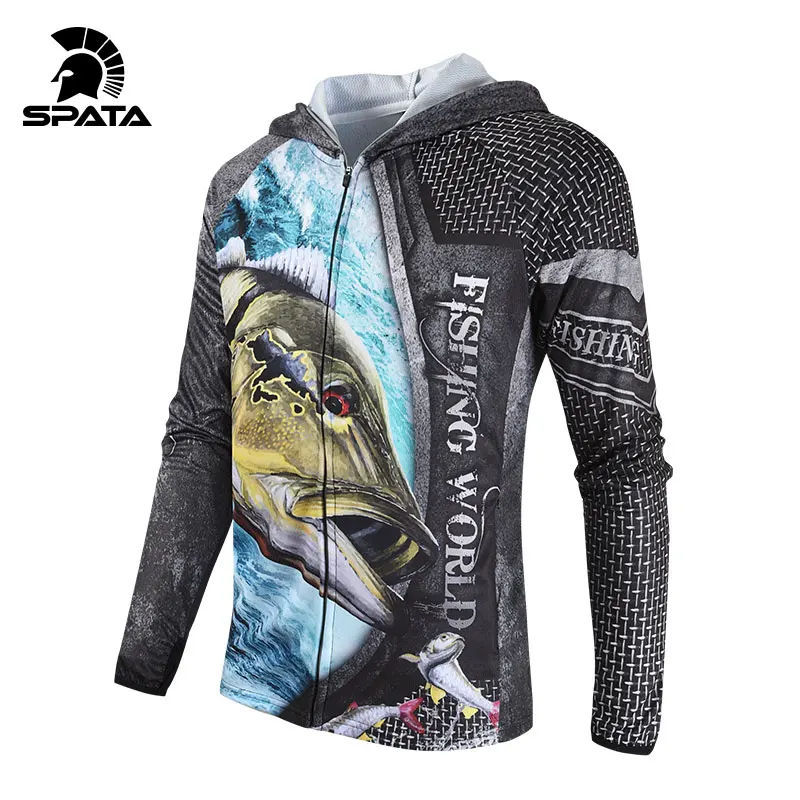 SPATA 2024 New Fishing Shirts Anti-UV Sun Protection Moisture-Wicking Breathable Long Sleeve Quick -Dry Hoodies Fishing Clothing