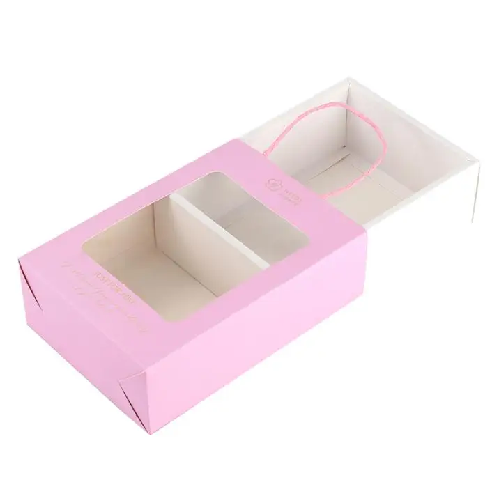 100pcs Pink Paper Bags With Clear Window Flower Bouquet Packaging Bag Gift Hand Box SN3507