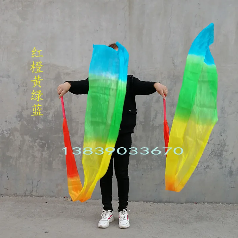 2pcs/Lot  flowy Belly Dance Polyester Throwing Streamers Gradient Professional Stage Props Streamers dancing Accessories 3 sizes