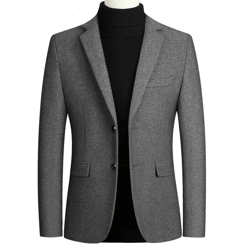 Fashion Mens Coats and Jackets Male One Piece Blazer Top Wool Blends Suit Men Jacket Spring Smart Casual Coat Solid Two Buttons