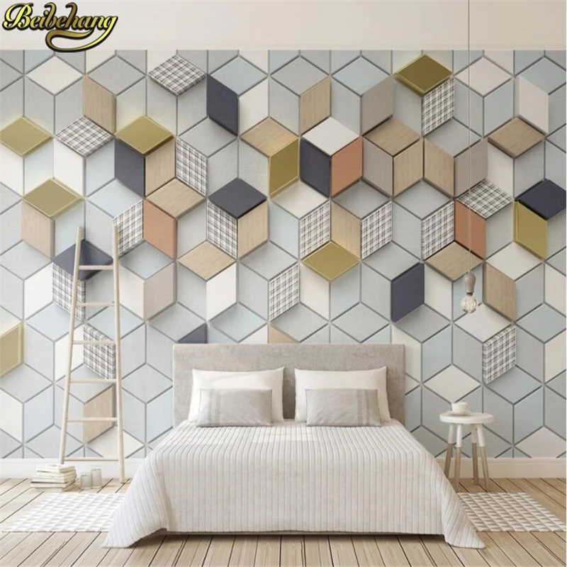 Custom 3d modern fashion gold checkered geometric soft bag wall papers home decor photo wallpaper mural wallpapers  living room