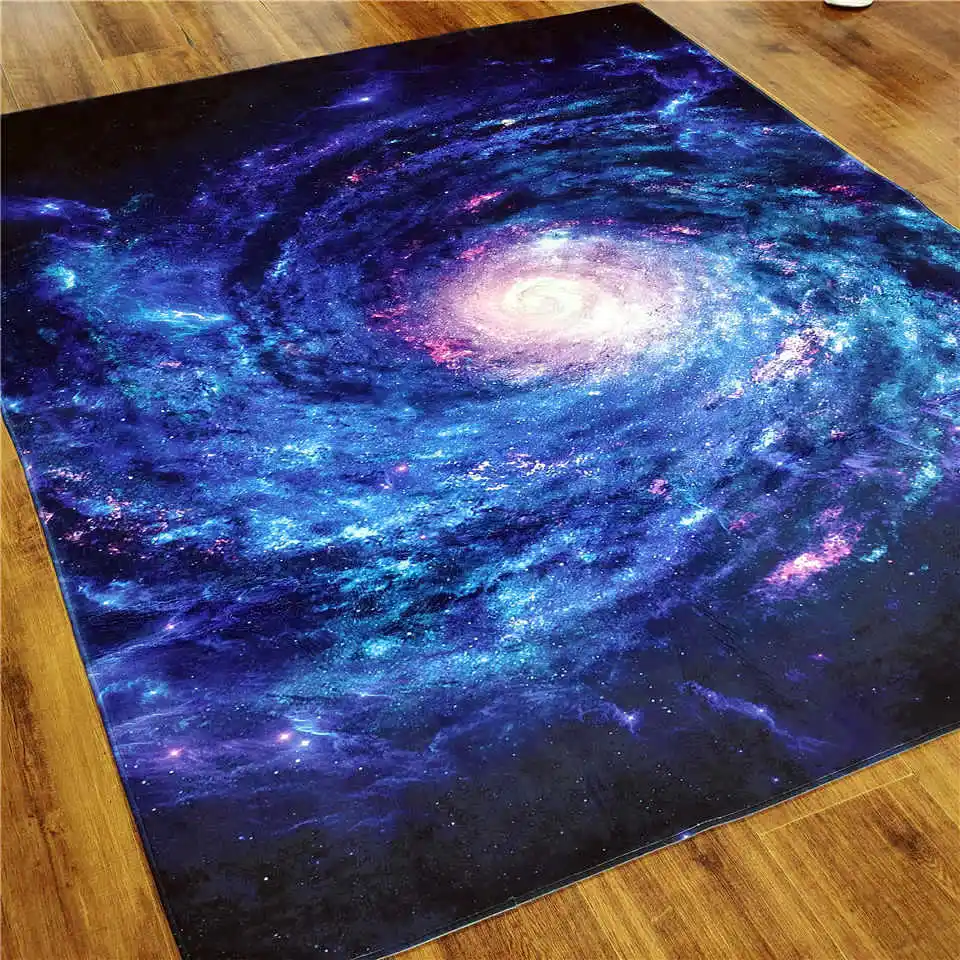 3D Blue Star Sky Carpet For Kids Room Soft Flannel Bedside Mat Space Carpet Rug Bedroom Non-slip Hallway Rugs Mat Washable