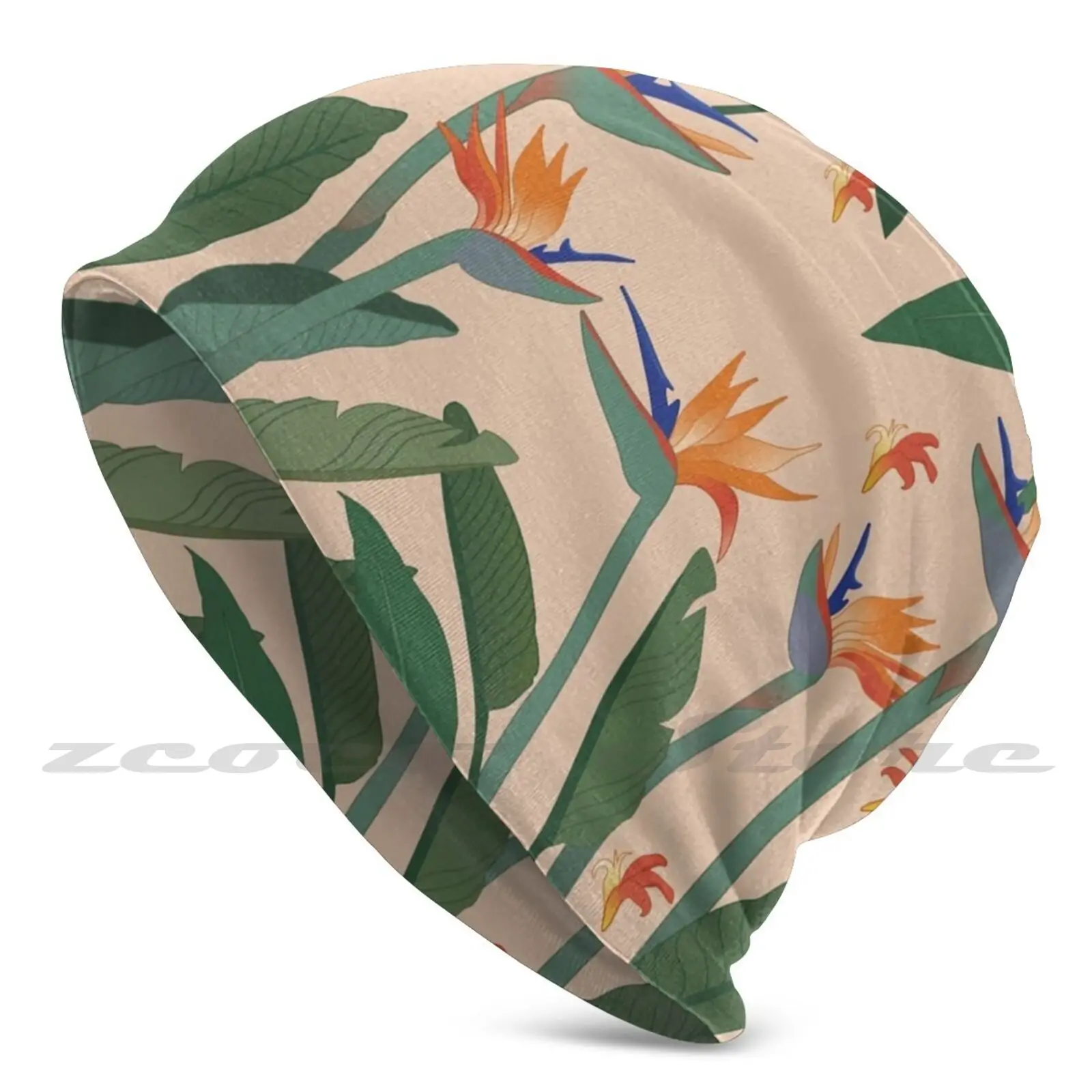 Birds Of Paradise Pattern Knit Hat Hedging Cap Soft Elasticity Outdoor Sports Leisure Birds Of Paradise Pattern Tropical