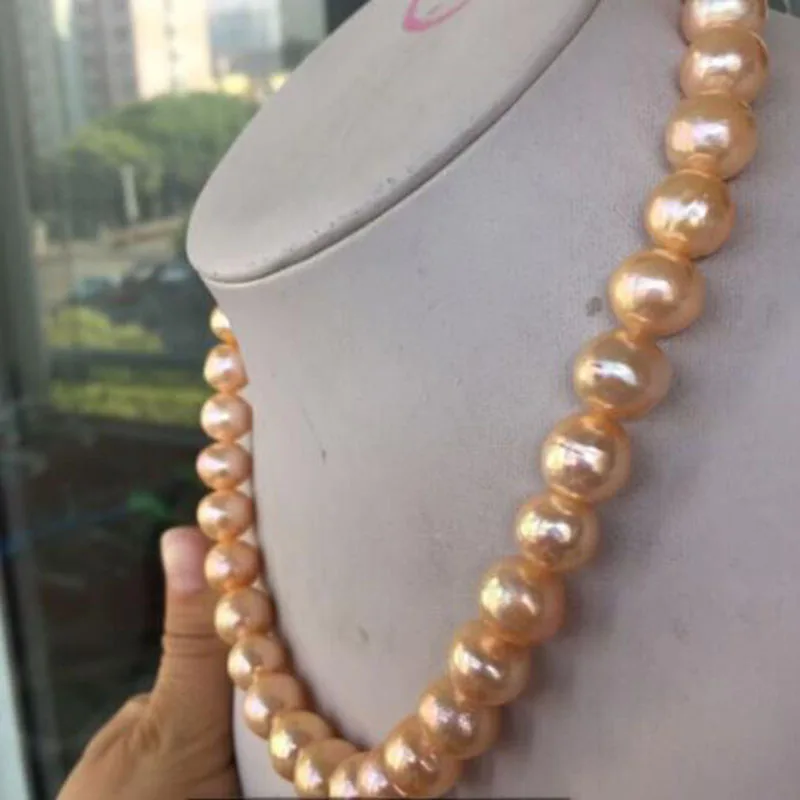 12-14MM GOLD PINK PEARL NECKLACE 14K