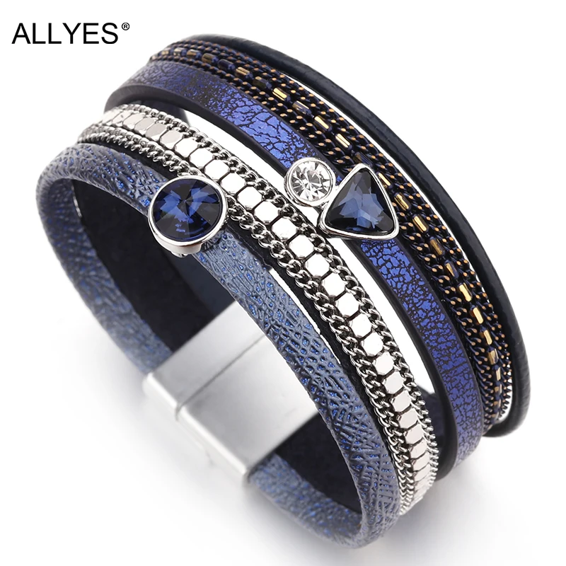 ALLYES Resin Crystal Charm Leather Bracelet for Women Men Bohemian Multilayer Bracelets & Bangles Summer Female Jewelry