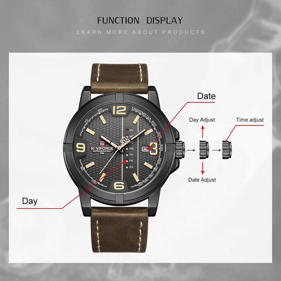 NAVIFORCE Military Sports Analog Watch Men Business Leather Quartz Wrist Watches Automatic Date Waterproof Clock Male Gift