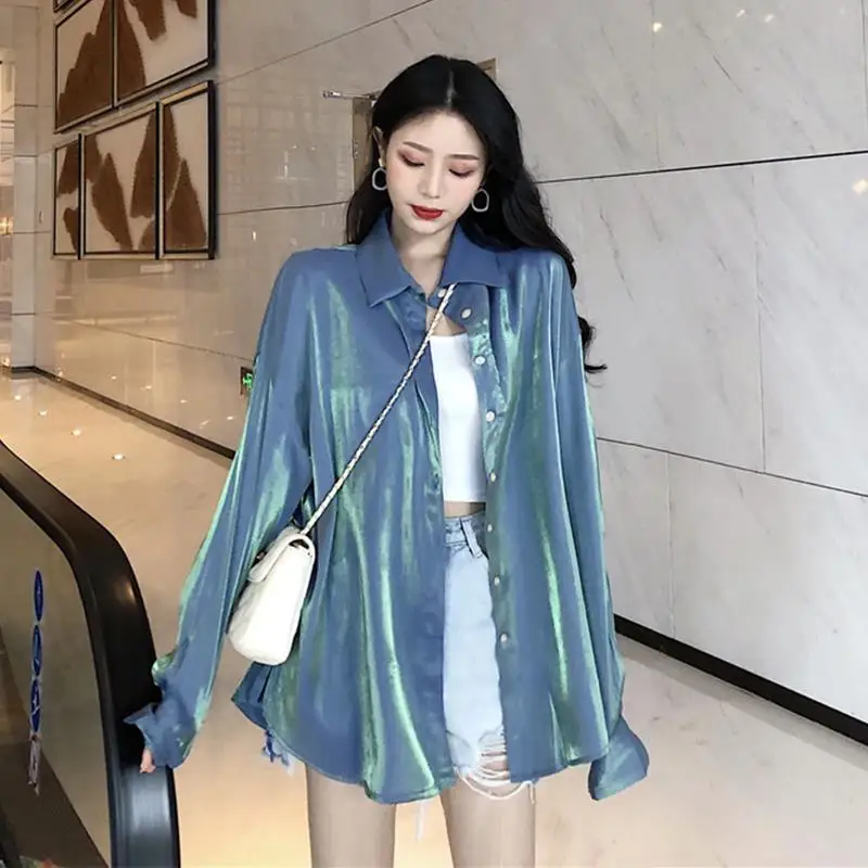 Blouse Women Women's Summer Loose Mid-Length Long-Sleeved Shirt Tup Cardigan Shirt Blusas Ropa De Mujer