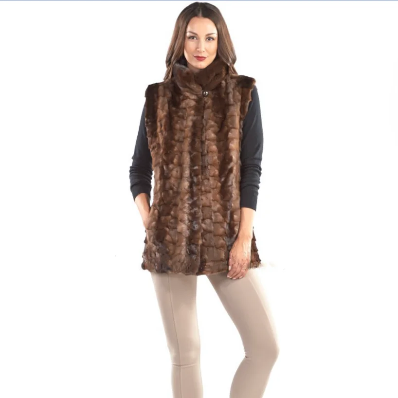 Real Mink Fur Vest for Ladies, Warm Vest, European Street Style, High Quality, 100% Mink, Winter Fashion