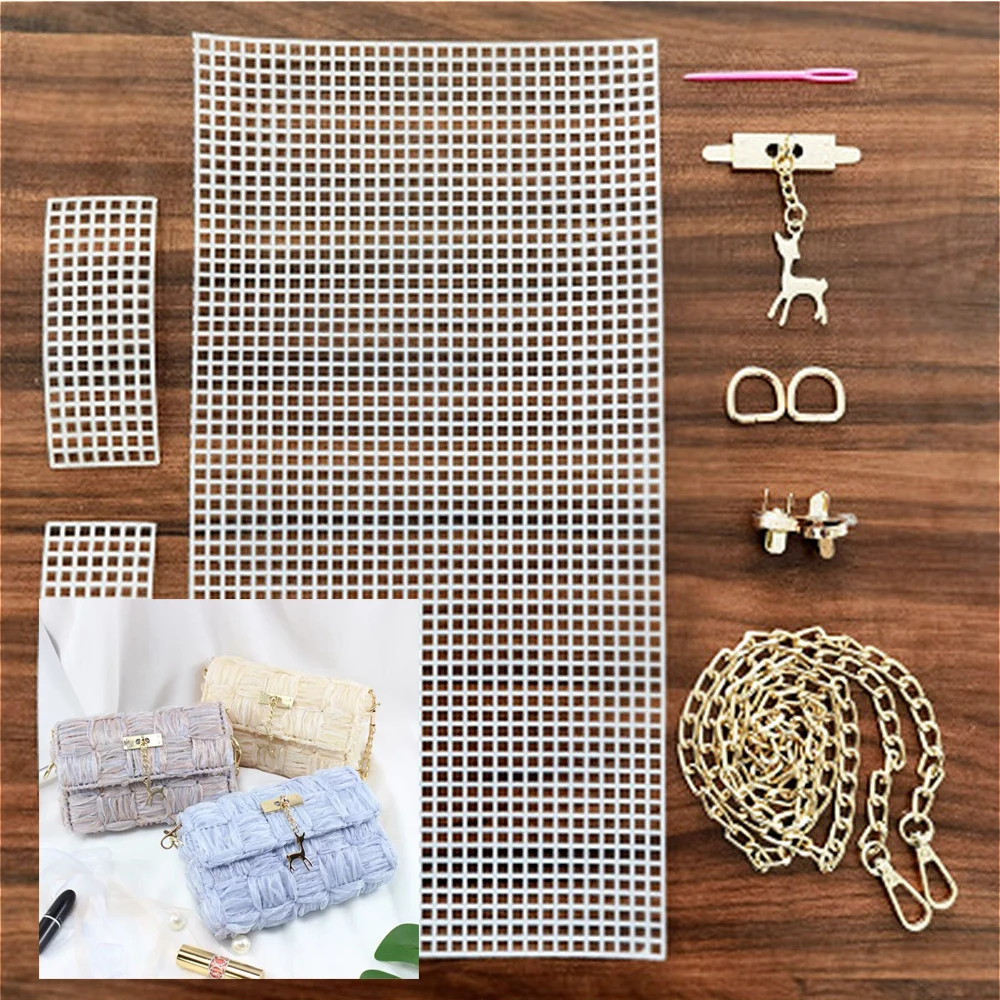 6Pcs/Set  Auxiliary Weaving Plastic Mesh With Fawn Chain Buckle Sewing Needle  Embroidery Acrylic Yarn Crafting Bag Accessories