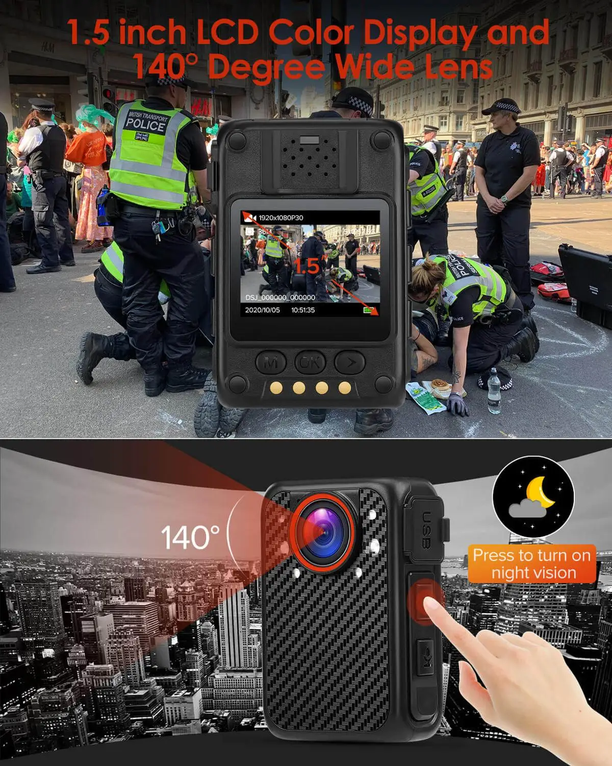 Imagem -05 - Boblov-mini Câmera de Polícia 1080p Visão Noturna Infravermelho Memória 128gb Gravação de Áudio