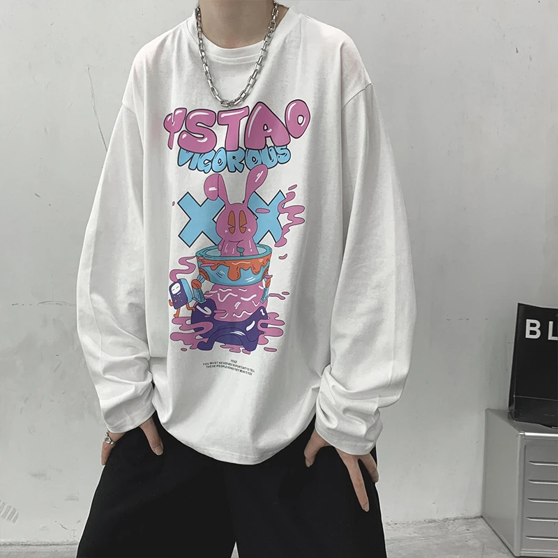 Men Long Sleeve T-shirt Plus Oversize M-8XL Spring Tees Male Couple Cartoon Print T Shirt Harajuku Japanese Style Funny Top Ins