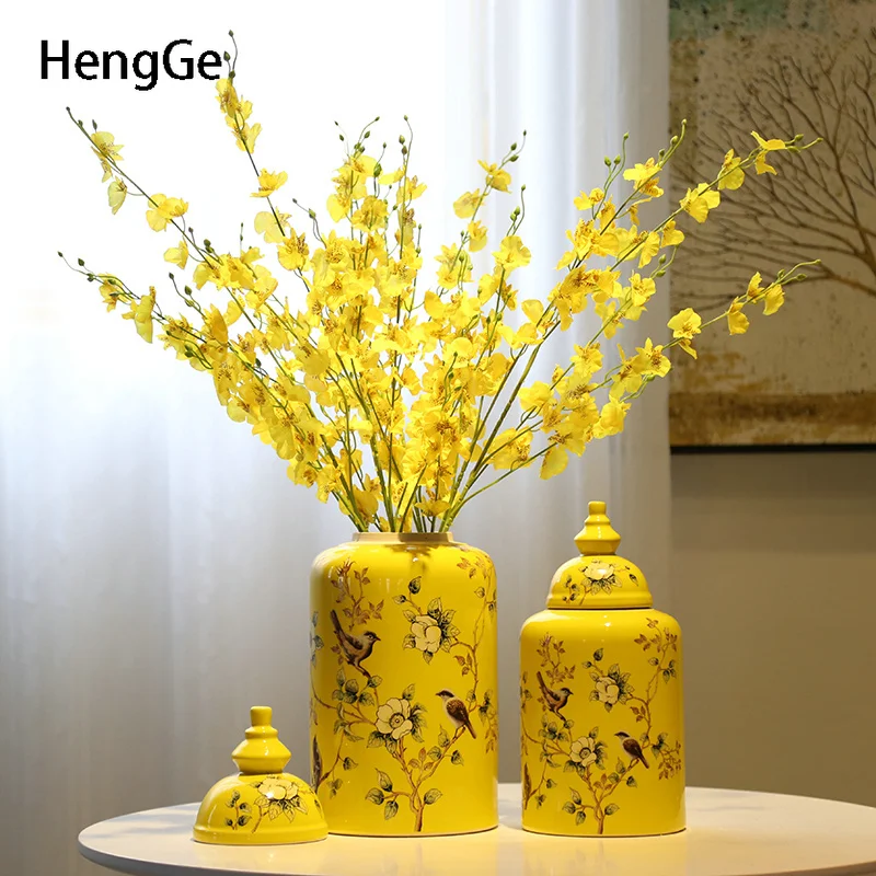 New Chinese Ceramic Vase Handwork Flower Pots Decorative  Colorful Painting Pastoral Flowers and Birds Home Decore Vase Ornament