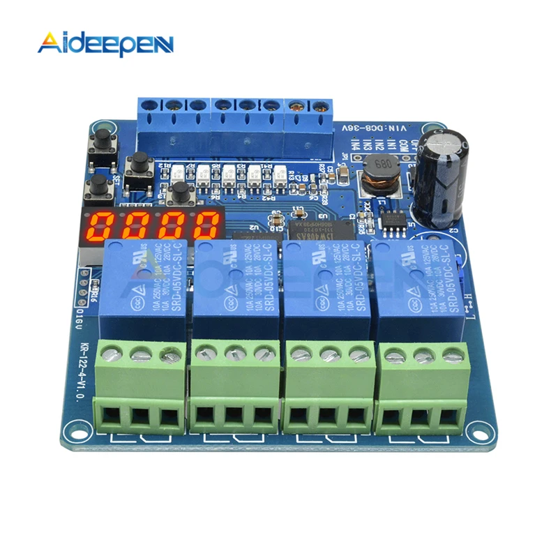 DC 8V-36V 4 Channel LED Display Multi-function Relay Module Board With optocoupler Self-locking Timing Relay Module