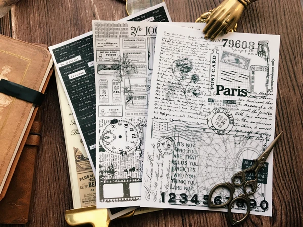 DIY stickers vintage black and white base sulfuric acid paper stickers scrapbooking album journal happy plan decoration stickers