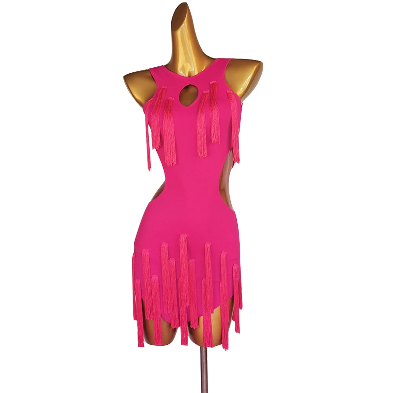 Vestido de baile latino con flecos para mujer, traje Sexy de competición para bailar Salsa Latina, ropa personalizada con Espalda descubierta, D0693