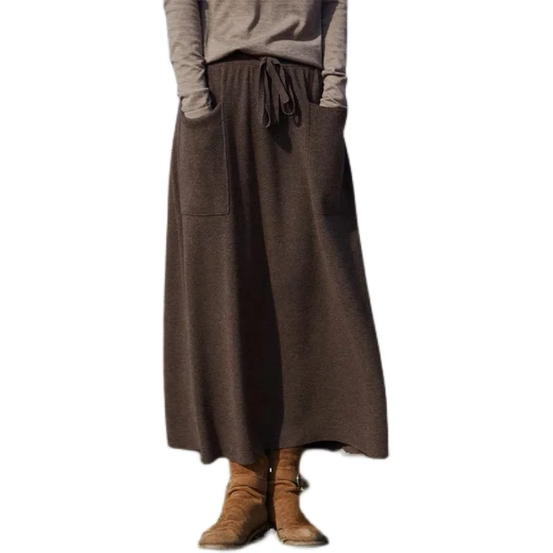 23 New arrivals women\'s 100% wool skirts, women\'s autumn and winter long loose and comfortable knit bottoming cashmere skirts,