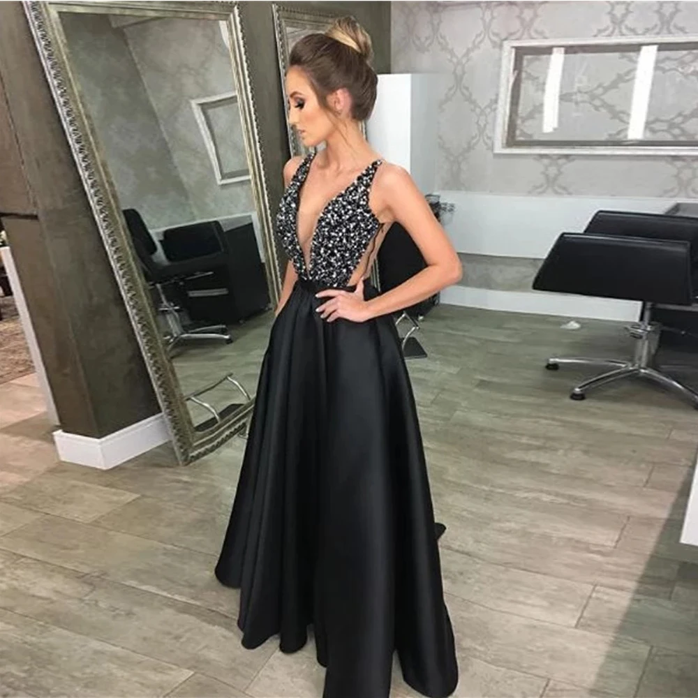 

Angelsbridep Deep V-neck Robes De Soirée Prom Dresses 2022 Glitter Beads Blackless Robes De Soirée Vestidos Elegantes Para Mujer