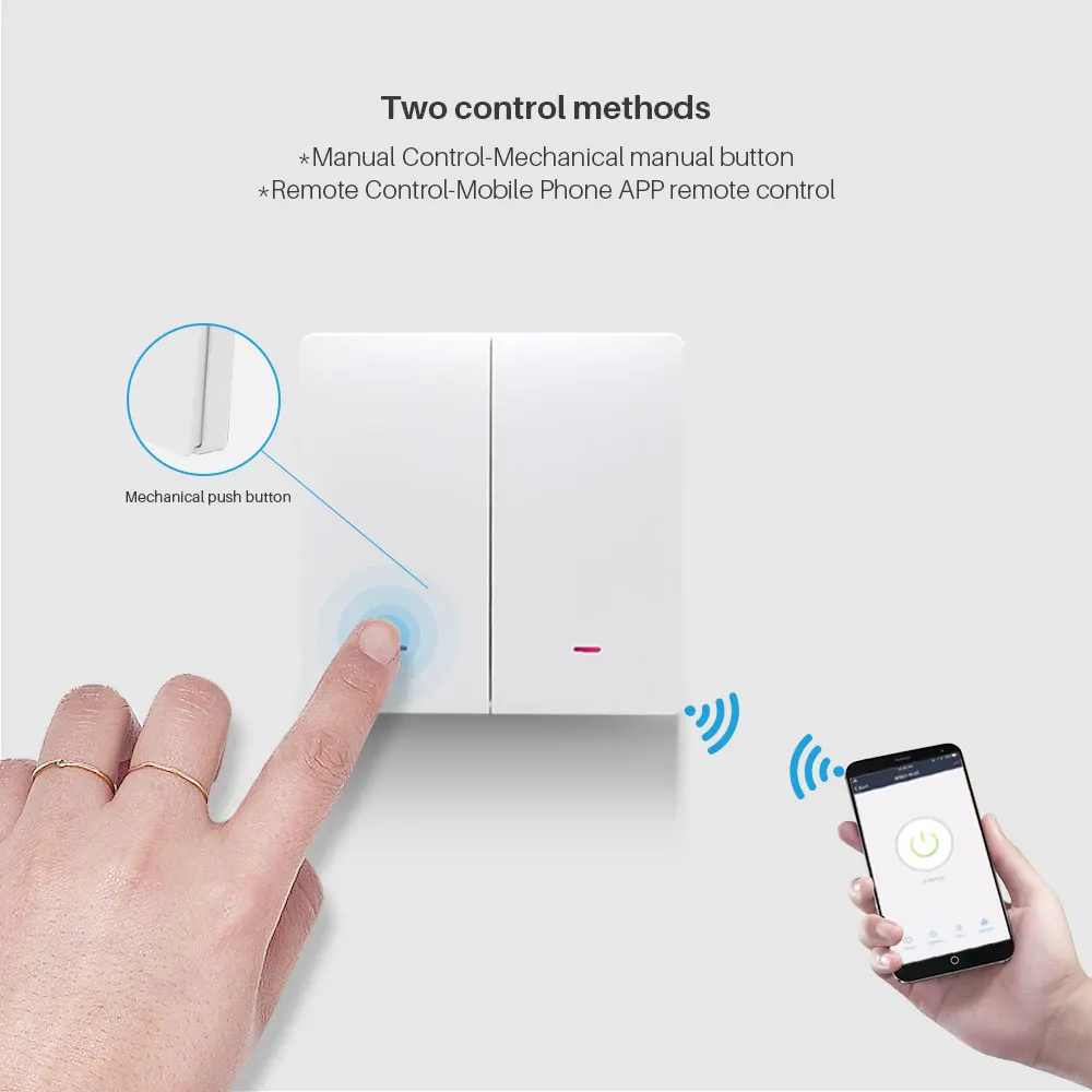 2Gang Smart WiFi Light Switch Push Button Tuya APP Remote Control Smart Home Automation Works With Alexa Google Assistant