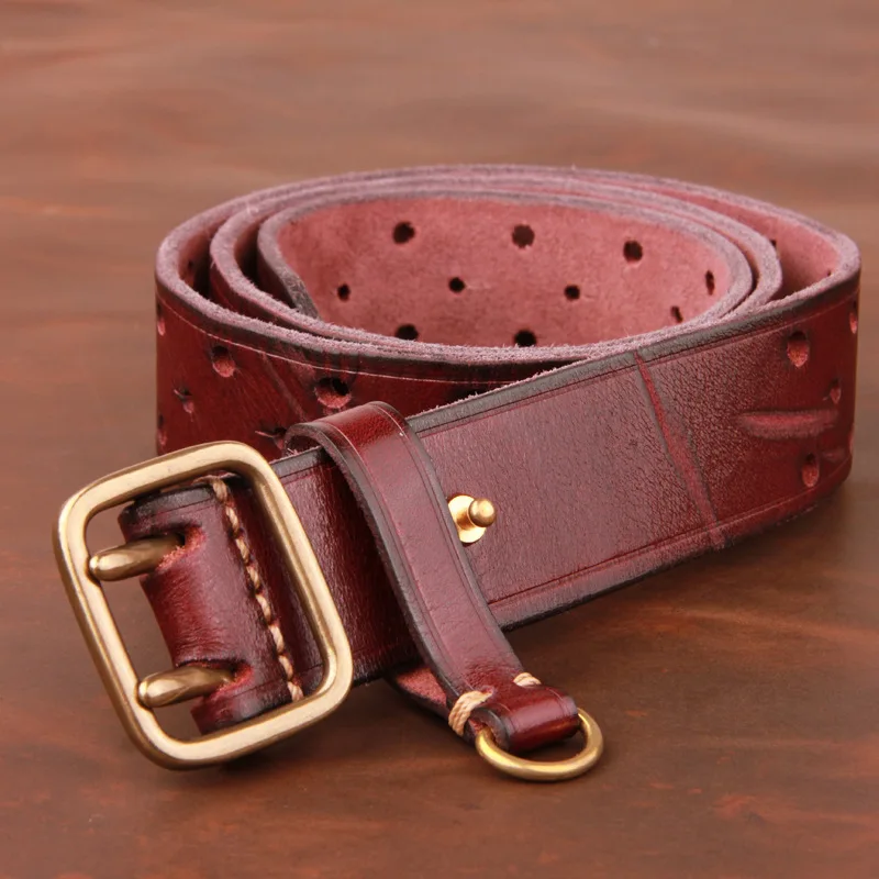 Double-pin Copper Buckle Men's Luxury Fashion Belt Retro First Layer Pure Cowhide Jeans with Genuine Leather Stylish Men's Belts