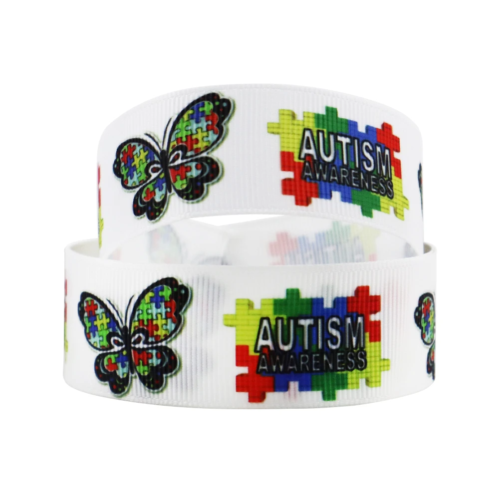 5 Yards Multi Sized Autism Theme Grosgrain Ribbon For Hair Bows DIY Crafts Handmade Hair Accessories,5Yc1449