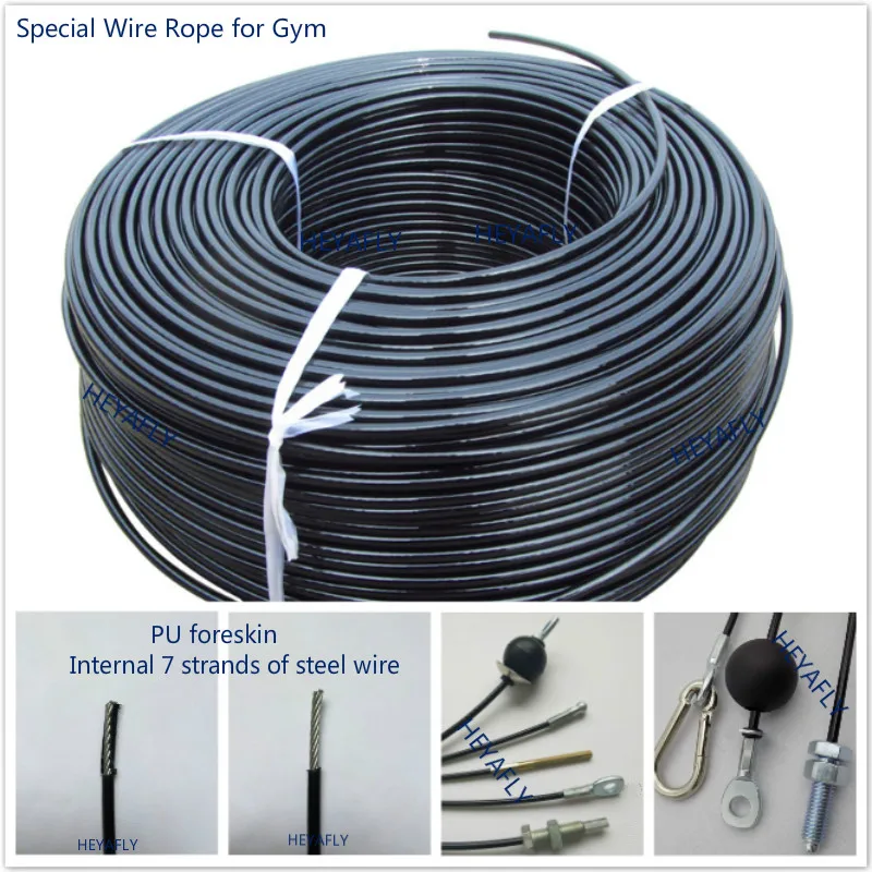 5mm 6mm Fitness GYM special wire rope 5/6mm diameter PU skin weight warehouse 800KG fitness equipment accessories