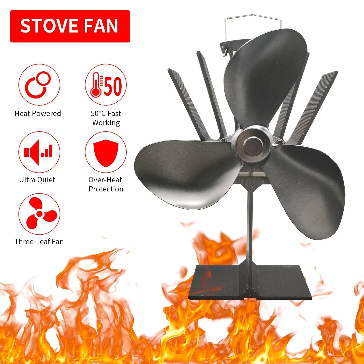 3 Blades Heat Powered Stove Fan Ultra Quiet Fireplace Wood Burning Eco Fan for Efficient Heat Distribution