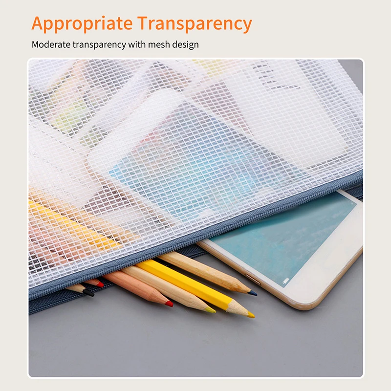 A3 Plastic Mesh Zipper File Bags Waterproof Tear-Resistant Document File Folders Zipper Documents Pouch Document Organizer