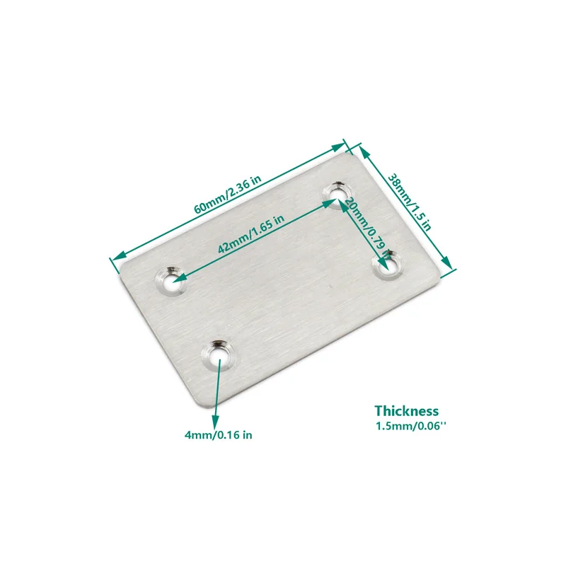10 Pack Flat Mending Plate for Wood, Stainless Steel Flat Straight Brace Brackets Metal Repair Fixing Wood Brace 60x38x1.5mm