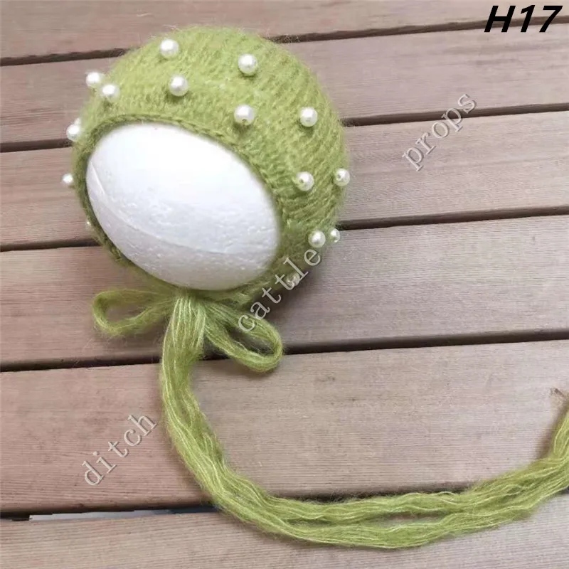 Hand-Knitted Mohair Hat Newborn Photography Props  Plastic Pearl Cap Bonnet