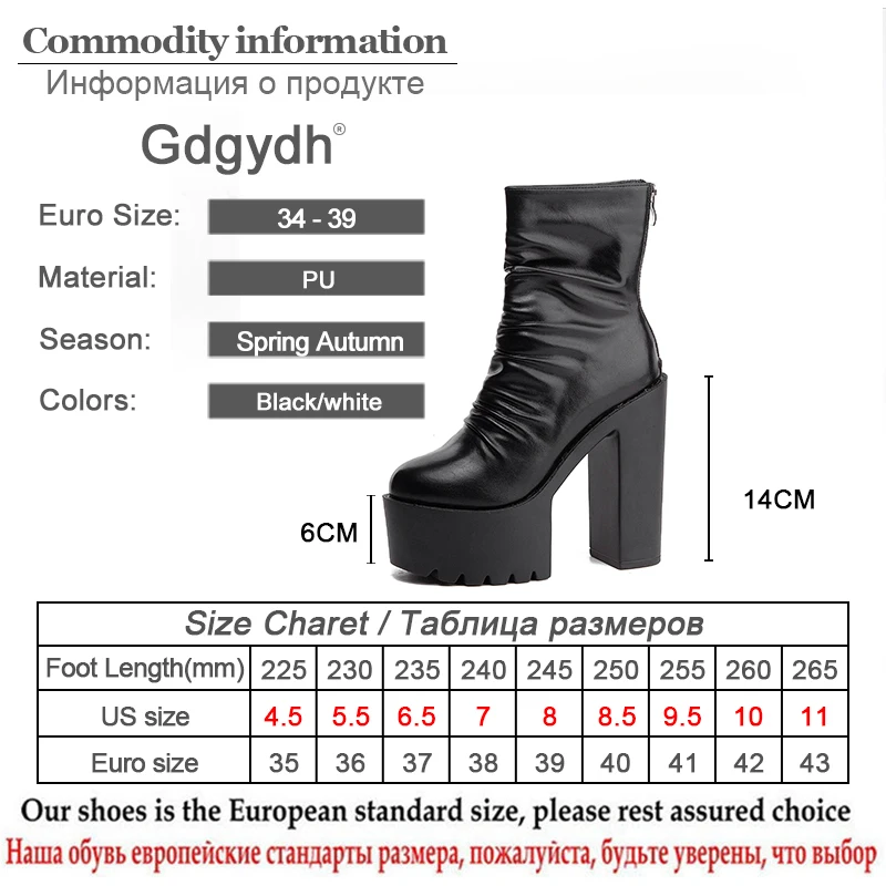 Gdgydh Autumn Winter Platform Boots High Heels Back Zipper Black White Short Boots For Women Waterproof Gothic Shoes