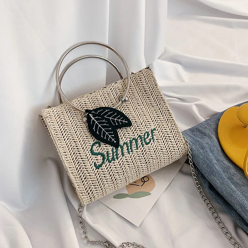 

Bohemian Square Women Shoulder Messenger Bags Casual Straw Bag Rattan Woven Lady Handbags Wicker Small Summer Beach Purse