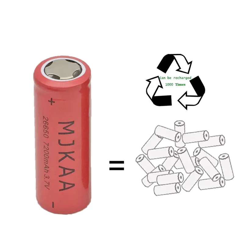 MJKAA 3/4/5/10pcs lot 26650 Lithium Batteries 7200mAh 3.7V Li-ion Rechargeable Battery For Flashlight Torch Power Bank
