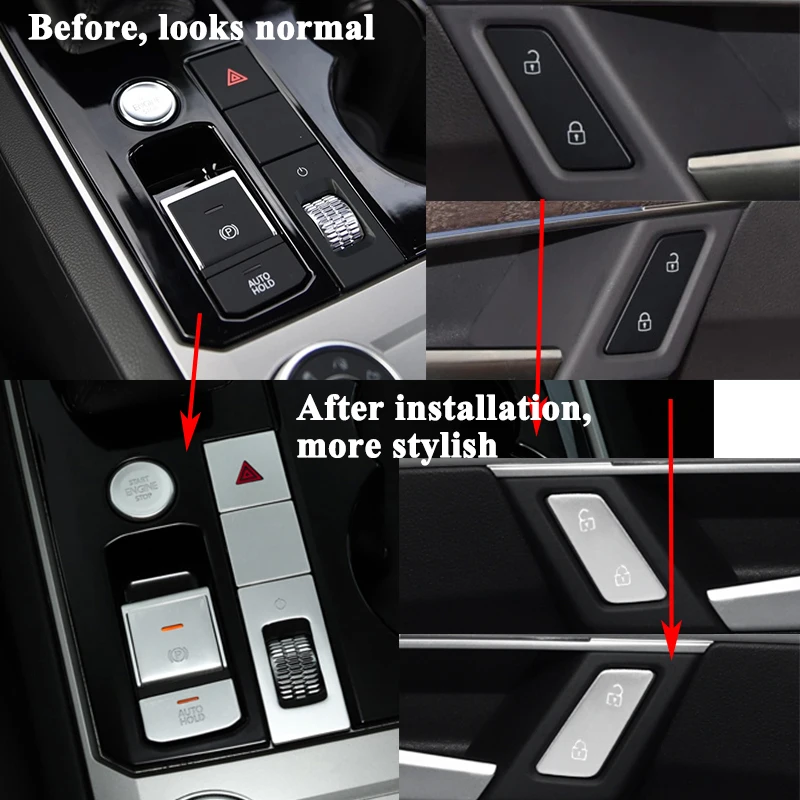 8pcs/set Car Console Engine Start Parking Media Button Cover Decoration Accessories for VW Touareg 2019 2020 2021 2022 2023